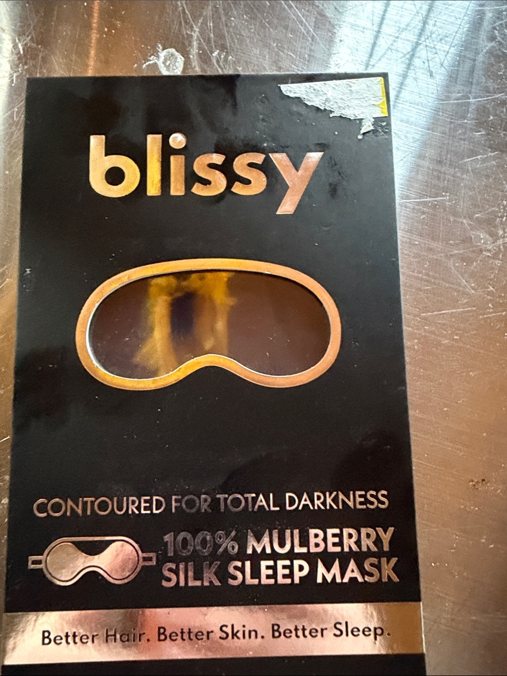 Blissy Mulberry Silk Sleep Mask in Black and Gold - Contoured Eye Mask
